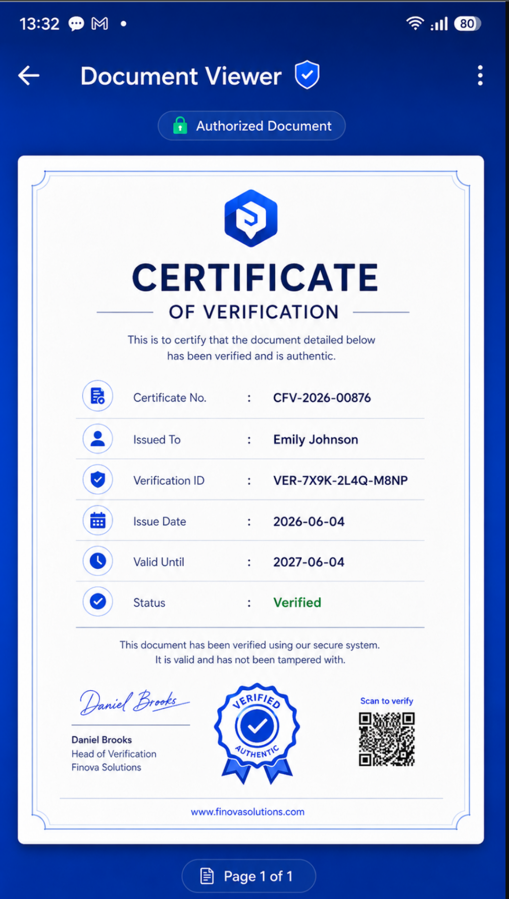 Certificate document app screen