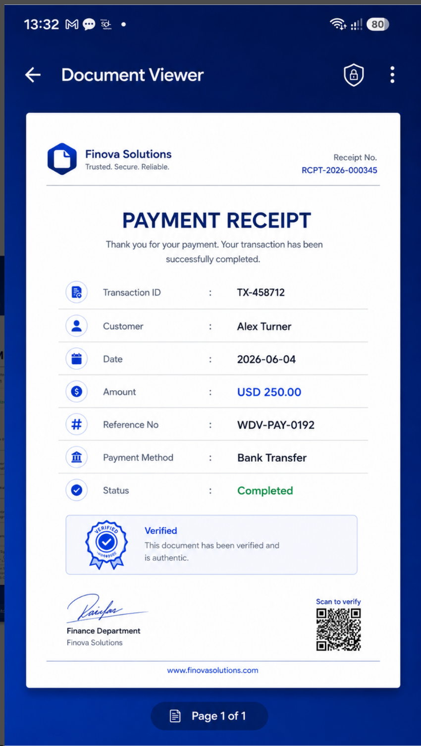 Payment receipt app screen